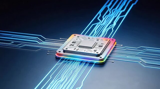 Microchip with glowing circuit lines
