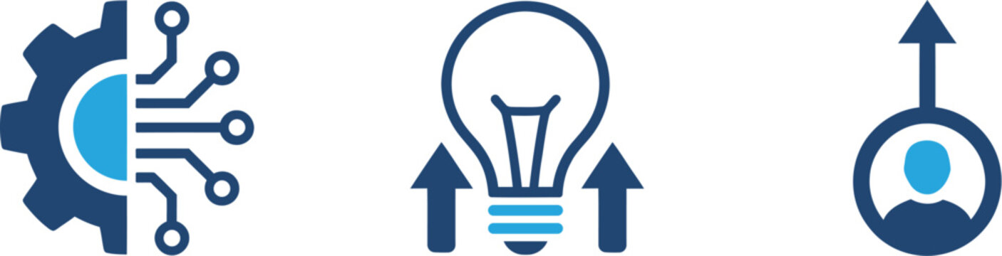 Innovation icons gear circuit lightbulb arrows technology symbols