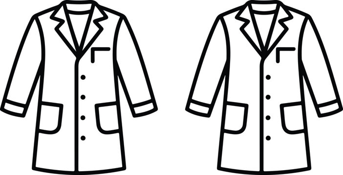 Set of two medical lab coat line drawings with different sleeve styles minimalist black and white illustration