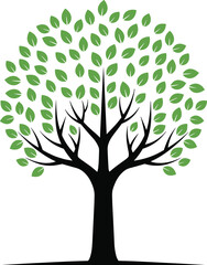 Obraz premium Tree silhouette illustration, vector art, green leaves, eco design, nature symbol, growth concept, environmental graphic, botanical icon, organic shape, modern symmetry