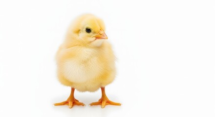 Obraz premium A small yellow chick standing on a white background looking cute