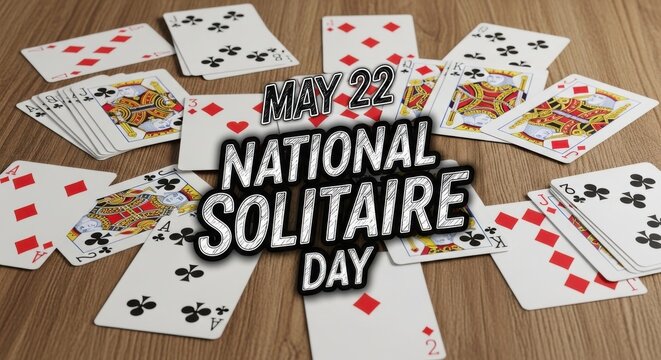 Celebrate National Solitaire Day with a deck of cards on wooden table
