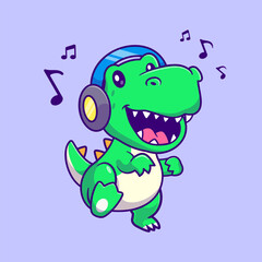 Cute Dinosaur Listening Music Cartoon  © catalyststuff