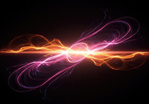 Abstract background showing an endless stream of vibrant, glowing light curves and cosmic energy, symbolizing infinite power, deep, motion, vivid