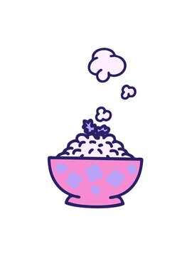 jiggle motion animation of a steamed rice in patterned bowl