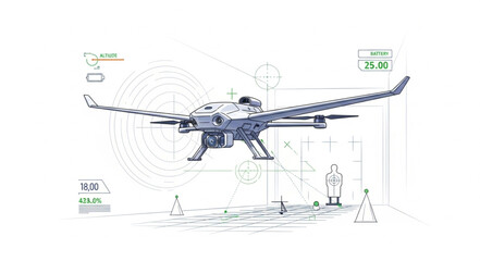Fototapeta premium Detailed blueprint of a modern unmanned aerial vehicle showcasing its design.