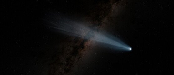 Meteorite, meteor, asteroid, comet in the night sky. Elements of this image furnished by NASA. © Tryfonov