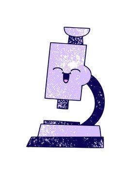 neon light effect animation of retro grunge texture cartoon of a microscope