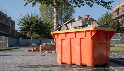 Obraz premium Construction Waste Container Filled with Debris on Site