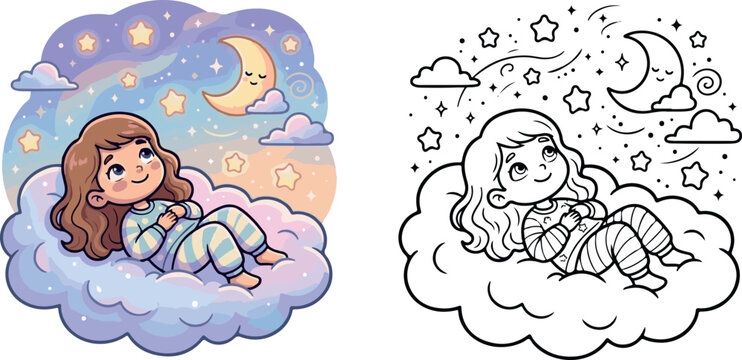 child lying on cloud kid book vector illustration