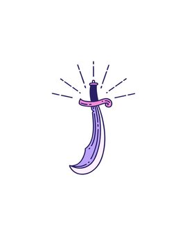 rise and float animation of illustration of a traditional tattoo style scimitar sword
