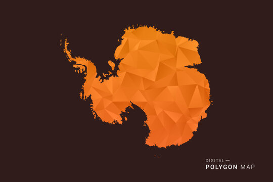 Antarctica Map - low poly polygon vector, geometric triangulated silhouette in orange and dark brown tones, clean modern infographic style, isolated background.