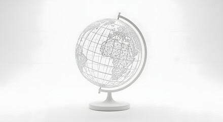 Fototapeta premium Elegant white wireframe globe on stand with minimal shadow, modern clean aesthetic isolated background