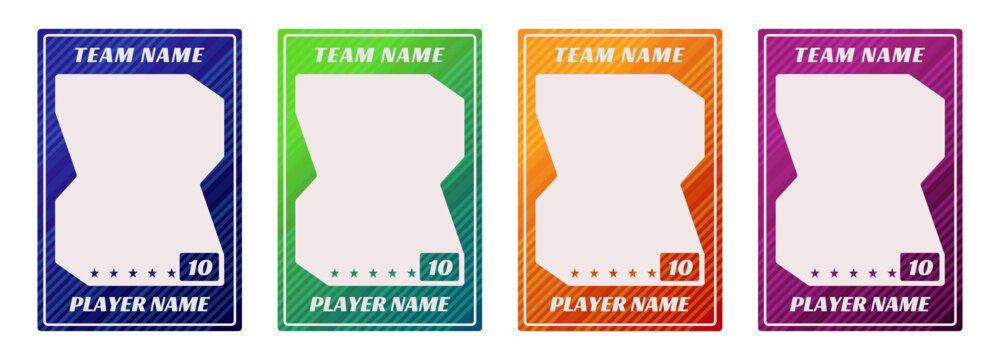 Sports trading card template collection. Vector frames for football, soccer, basketball, hockey and volleyball player photos, modern flyer layout elements on white background	