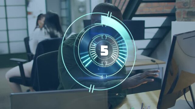 Animation of counting over african american man using computer