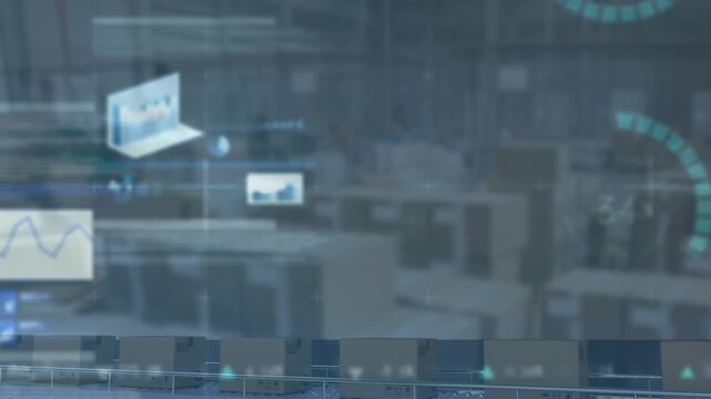 Animation of graphs and financial data over packages in warehouse