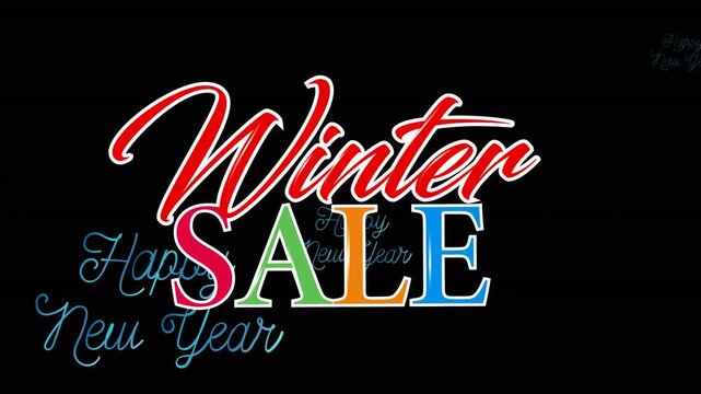 Animation of winter sale text over black background
