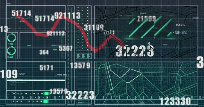 Animation of financial data processing over red line