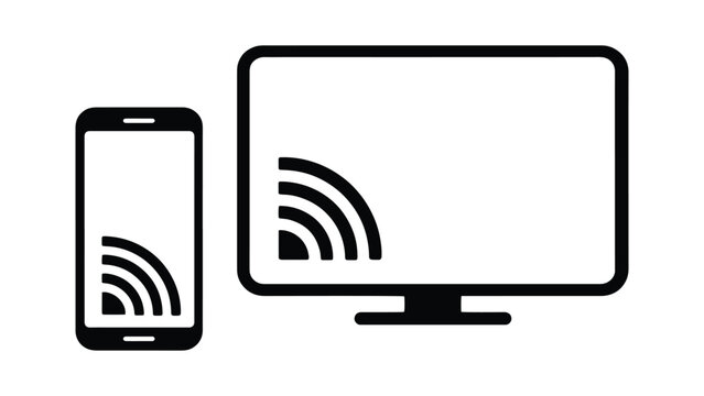 Wireless Screen Mirroring Icon &ndash; Smartphone to Monitor Casting Line Art Illustration