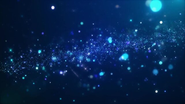 深い青の宇宙空間をゆっくりと漂う柔らかな粒子の輝き