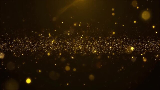 暗く高級感のある環境で優しく渦巻く黄金の塵の粒子