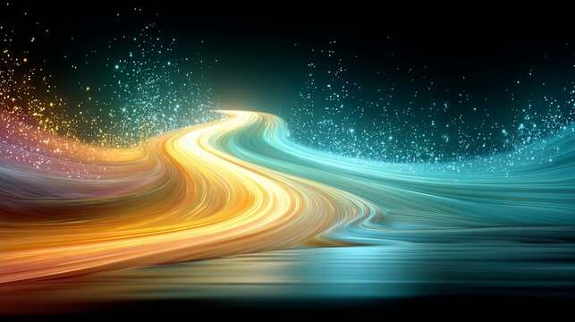 Abstract data streams converging toward a central decision point, symbolizing analytics, insight, and strategic business intelligence