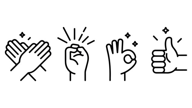 A collection of diverse hand gestures clapping fist praise and thumbs up