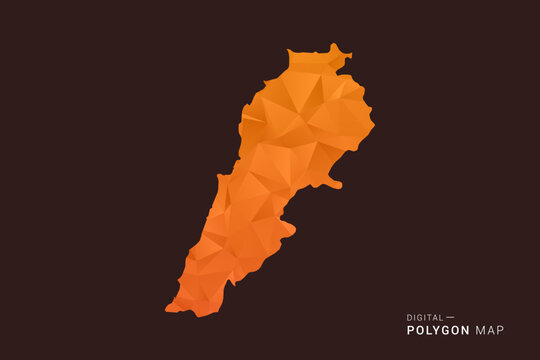 Lebanon Map - low poly polygon vector, geometric triangulated silhouette in orange and dark brown tones, clean modern infographic style, isolated background.