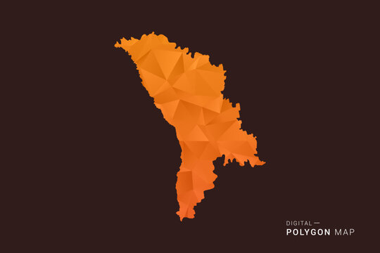 Moldova Map - low poly polygon vector, geometric triangulated silhouette in orange and dark brown tones, clean modern infographic style, isolated background.
