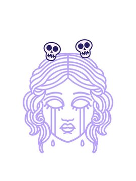 spinning skulls animation of tattoo in black line style of female face crying icon