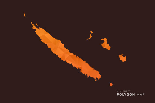 New Caledonia Map - low poly polygon vector, geometric triangulated silhouette in orange and dark brown tones, clean modern infographic style, isolated background.