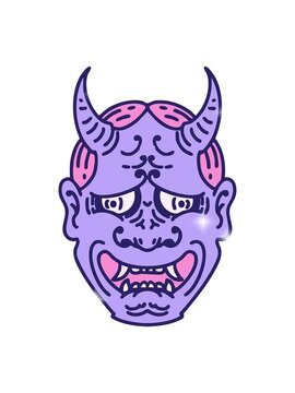 glitter effect animation of a japanese theatre kabuki oni mask