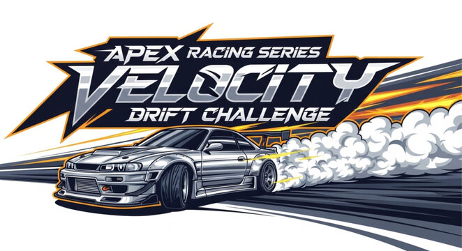 Apex Racing Series Velocity Drift Challenge featuring a silver sports car.