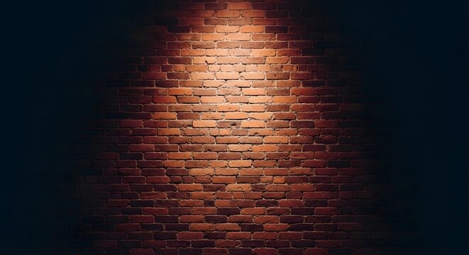 A spotlight on a dark red brick wall