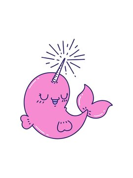 splitting motion animation of traditional tattoo style happy narwhal