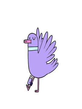 stretching up animation of cartoon flapping wood pigeon