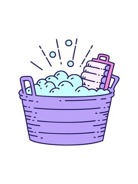 shine light effect animation of illustration of a traditional tattoo style old washboard and scrubbing bowl