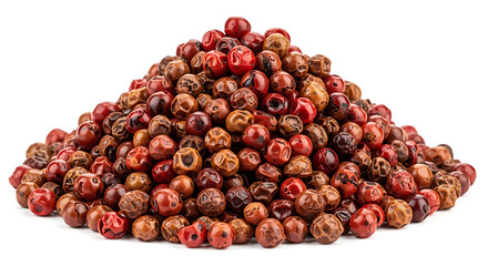 Fototapeta premium A large pile of pink peppercorns on a white background