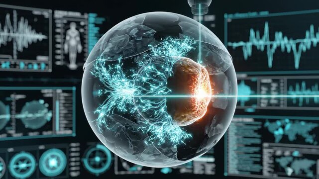 Advanced scientific visualization of cellular network sphere.