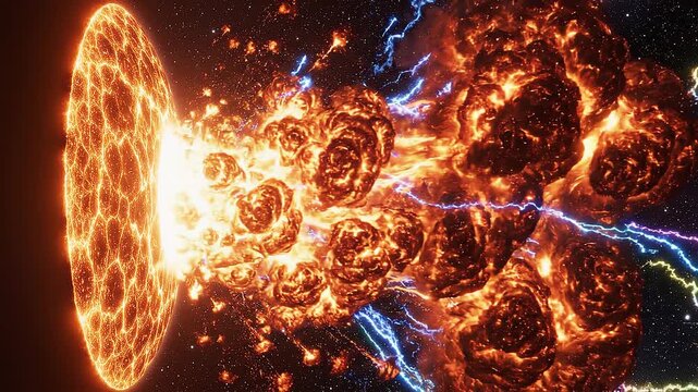 Space explosion with vibrant colorful lightning in the dark universe