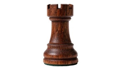 Isolated dark wood chess rook piece, a classic elegant game element for strategic play. © Hannah