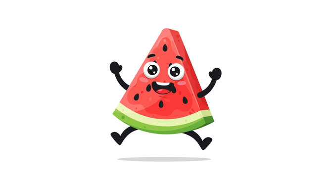 Happy Watermelon Slice Character Jumping with Joy, Fun Summer Fruit