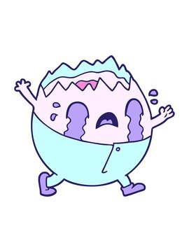 power up animation of humpty dumpty cartoon egg man crying