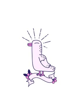 blinking radial lines animation of scroll banner with tattoo style seagull bird