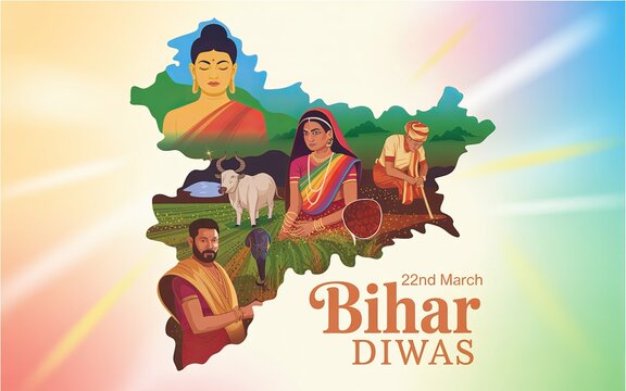Indian festival poster highlighting Bihar heritage agriculture and community lifestyle Resolution.
