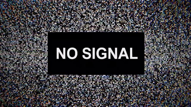 A television screen displaying static with a black rectangle showing the text "NO SIGNAL" in white.