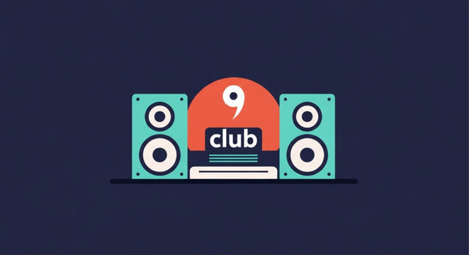 Vibrant Illustration of 9 Club Logo with Speakers and Modern Design.
