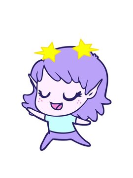 spinning stars animation of carton happy elf girl dancing