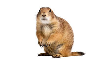 Isolated alert and curious prairie dog standing upright on its hind legs, studio shot © Hannah