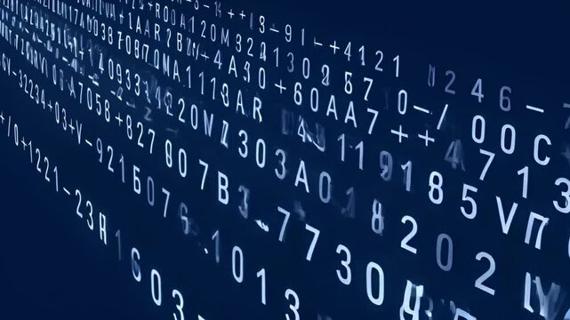 Abstract digital code binary numbers flowing on blue background